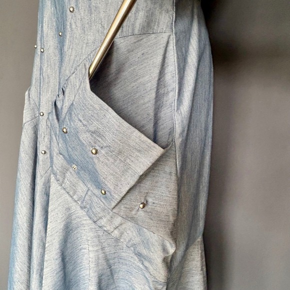 Vintage 1980s Chambray Maxi Dress | Sz 13–14 | Studded Action I Jay Daniels - Picture 7 of 13